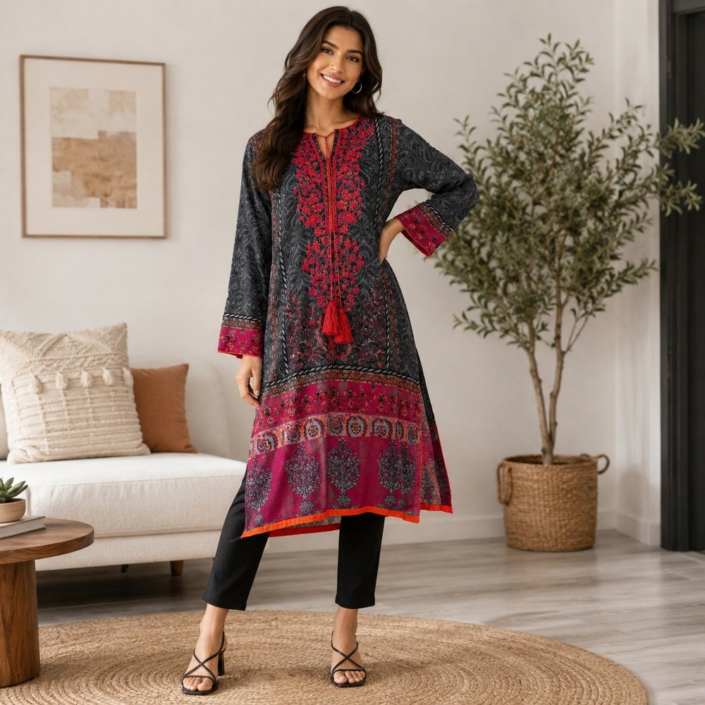 Akaram Studio Embroidered Boho Kaftan Tunic Dress Whimsigoth Festival Folk Beach